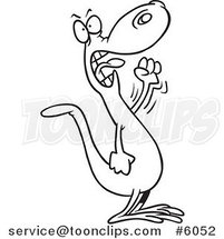 Cartoon Black and White Line Drawing of a Mad Lizard Waving His Fist by Toonaday