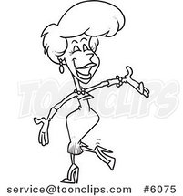 Cartoon Black and White Line Drawing of a Beautiful Female Hostess Presenting by Toonaday
