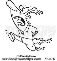 Cartoon Black and White Line Drawing of a Guy Running with Flames by Toonaday