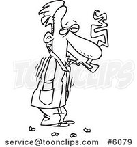 Cartoon Black and White Line Drawing of a Cold Guy Shivering in His Jacket and Smoking by Toonaday