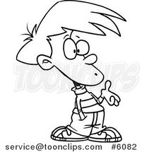 Cartoon Black and White Line Drawing of a Confused Boy by Toonaday