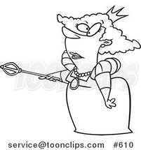 Cartoon Line Art of a Queen Pointing Her Staff by Toonaday