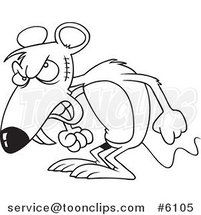 Cartoon Black and White Line Drawing of a Mad Mouse by Toonaday