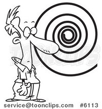 Cartoon Black and White Line Drawing of a Hypnotized Guy Staring at a Spiral by Toonaday