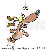 Cartoon Motivated Dog Leaping for a Suspended Bone by Toonaday