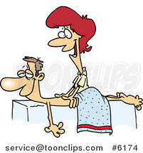 Cartoon Friendly Female Massage Therapist Massaging a Patient by Toonaday