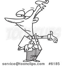 Cartoon Black and White Line Drawing of a Maitre D Gesturing by Toonaday