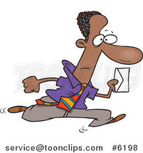 Cartoon Black Business Man Running with an Envelope by Toonaday