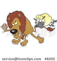 Cartoon Sheep Attacking a Lion by Toonaday