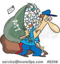 Cartoon Tired Mail Guy Carrying a Big Bag by Toonaday