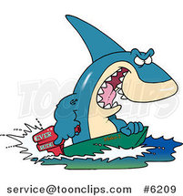 Cartoon Shark Steering a Boat by Toonaday
