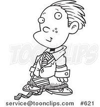 Line Art of a Cartoon Business Executive Boy Using a Magnifying Glass by Toonaday