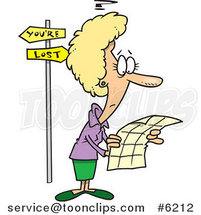 Cartoon Lost Lady Trying to Read a Map by Toonaday