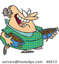 Cartoon Happy Lady Serving Spaghetti and Meatballs by Toonaday