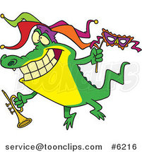Cartoon Mardi Gras Crocodile Holding a Trumpet by Toonaday