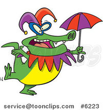 Cartoon Mardi Gras Crocodile Holding an Umbrella by Toonaday