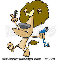 Cartoon Lion Using a Comb and Blow Dryer on His Mane by Toonaday