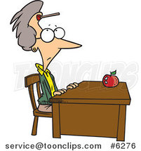 Cartoon Teacher Sitting at Her Desk with a Dart on Her Forehead by Toonaday