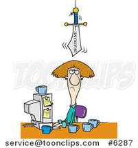 Cartoon Deadline Sword Looming over a Business Woman by Toonaday
