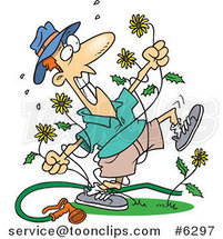 Cartoon Mad Guy Pulling Dandelions by Toonaday