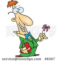 Cartoon Courting Guy Holding a Flower and a Gift by Toonaday