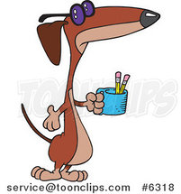 Cartoon Wiener Dog Holding a Pencil Cup by Toonaday