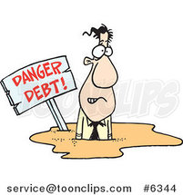 Cartoon Business Man Drowning in Debt by Toonaday