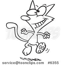 Cartoon Black and White Line Drawing of a Dancing Cat by Toonaday