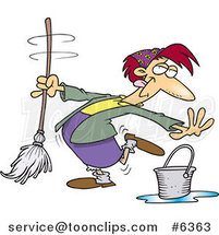 Cartoon Lady Dancing and Mopping by Toonaday