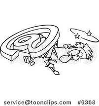 Cartoon Black and White Line Drawing of an Email Symbol Crushing a Business Man by Toonaday