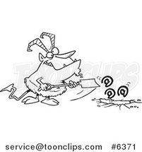 Cartoon Black and White Line Drawing of a Demon Shoving Email down a Hole by Toonaday