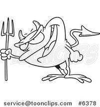 Cartoon Black and White Line Drawing of a Frog Devil by Toonaday