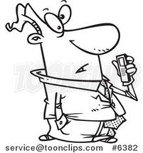 Cartoon Black and White Line Drawing of a Guy Holding a Dictaphone by Toonaday