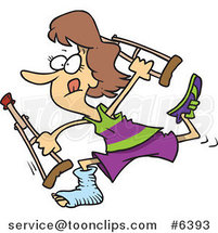 Cartoon Determined Lady Running with Crutches by Toonaday