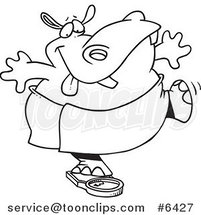 Cartoon Black and White Line Drawing of a Hippo Trying to Deceive a Scale by Toonaday