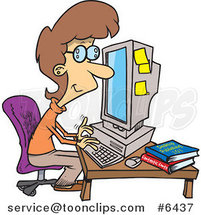 Cartoon Business Woman Working on a Computer by Toonaday