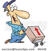 Cartoon Delivery Guy with a Package on a Dolly by Toonaday