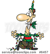 Cartoon Christmas Guy in Lights, with a Candle and Holly by Toonaday