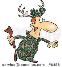 Cartoon Deer Hunter Wearing Antlers by Toonaday