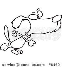 Cartoon Black and White Line Drawing of a Determined Dog Stomping by Toonaday
