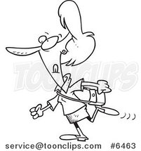 Cartoon Black and White Line Drawing of a Lady Walking to Her Destination by Toonaday