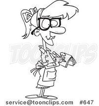Cartoon Line Art Design of a Waitress Taking an Order by Toonaday