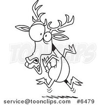 Cartoon Black and White Line Drawing of a Scared Deer by Toonaday