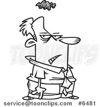 Cartoon Black and White Line Drawing of a Gloomy Business Man by Toonaday