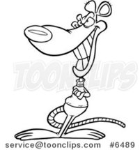 Cartoon Black and White Line Drawing of a Grinning Rat by Toonaday