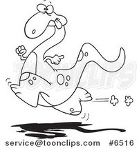 Cartoon Black and White Line Drawing of a Running Dinosaur by Toonaday