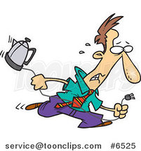 Cartoon Distressed Business Man Running with a Coffee Pot by Toonaday
