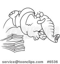 Cartoon Black and White Line Drawing of an Elephant Jumping off a Diving Board by Toonaday