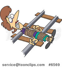 Cartoon Damsel in Distressed, Tied to Railroad Tracks by Toonaday