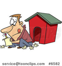 Cartoon Guy Writing a Letter by a Dog House by Toonaday